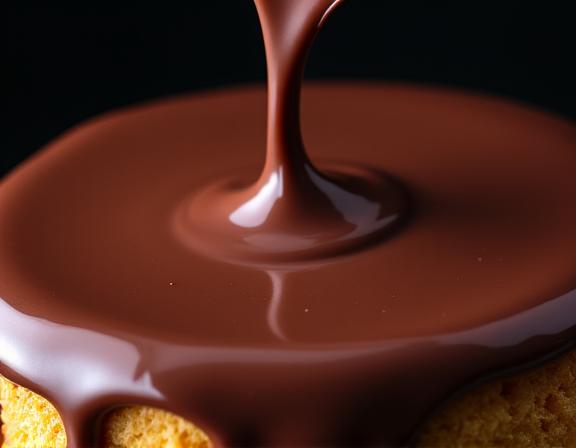 Cascata di cioccolato fuso su una torta.